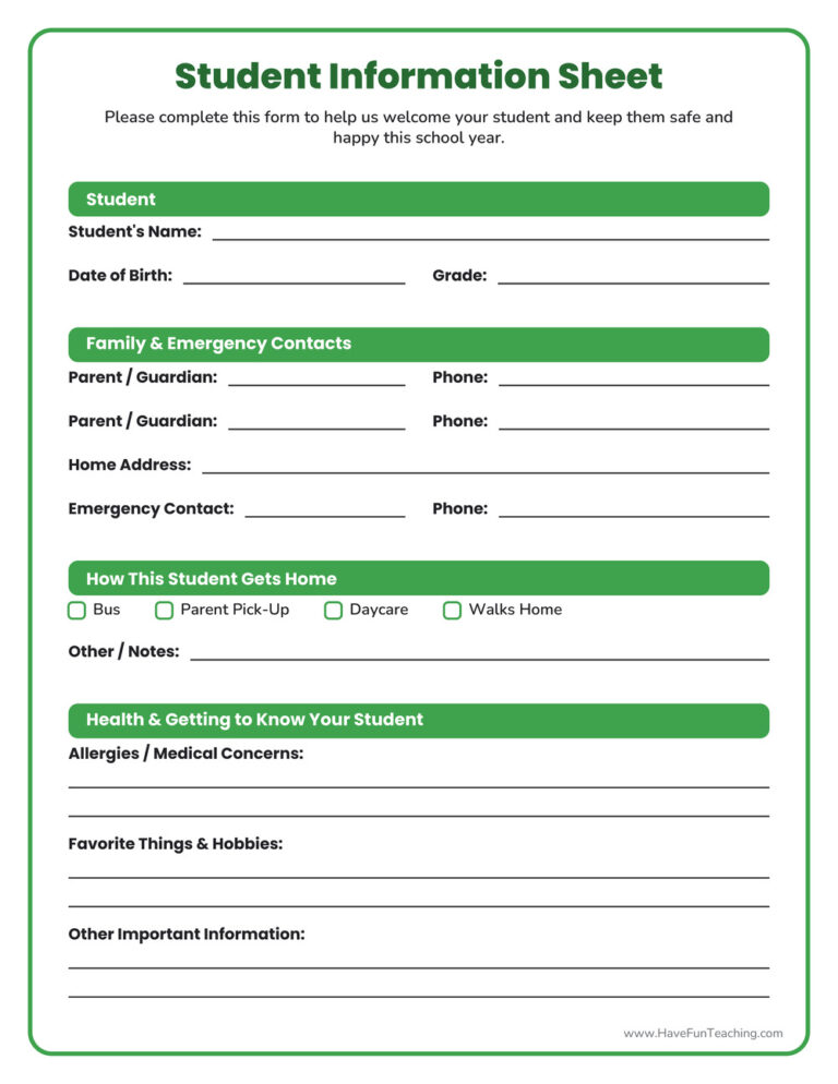 Student Information Sheet