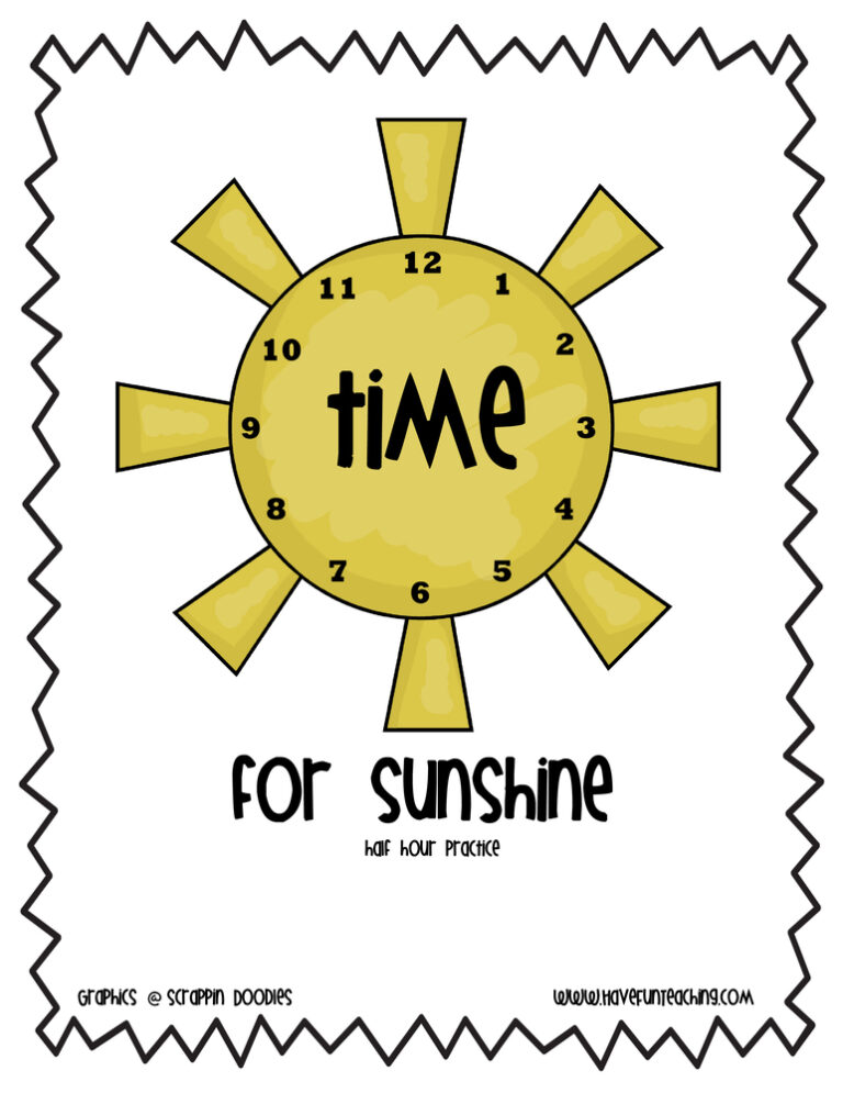 Time for Sunshine To The Half Hour Clock Activity