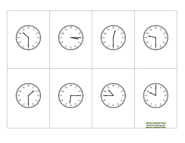 Telling Time Quarter Hour Clock BINGO