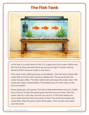 2nd Grade the fish tank reading comprehension worksheet passage page