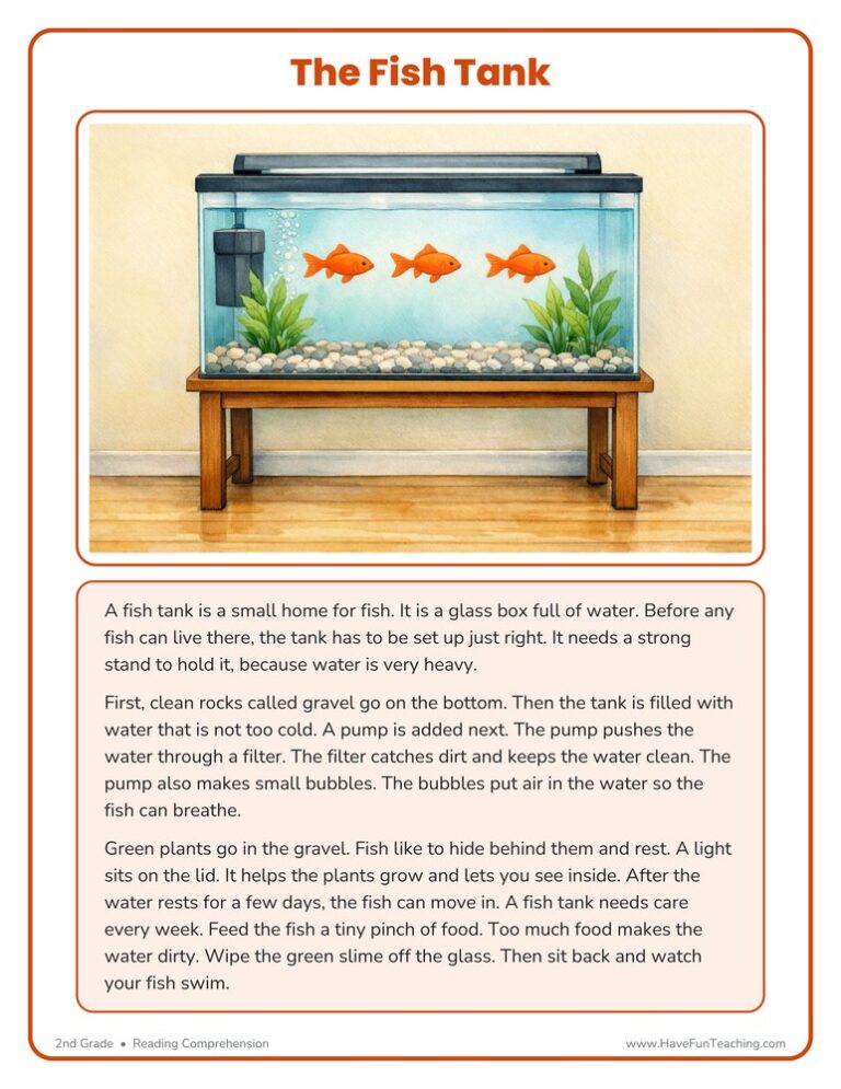 The Fish Tank Reading Comprehension Worksheet