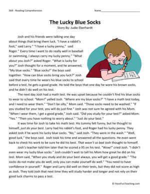 The Lucky Blue Socks Reading Comprehension Worksheet