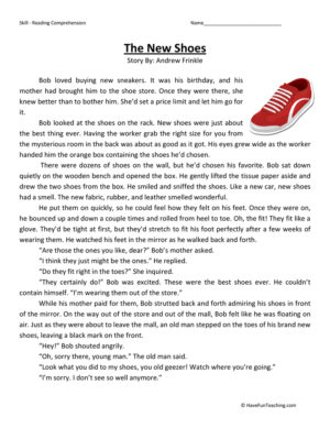 The New Shoes Reading Comprehension Worksheet