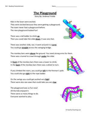 The Playground Reading Comprehension Worksheet