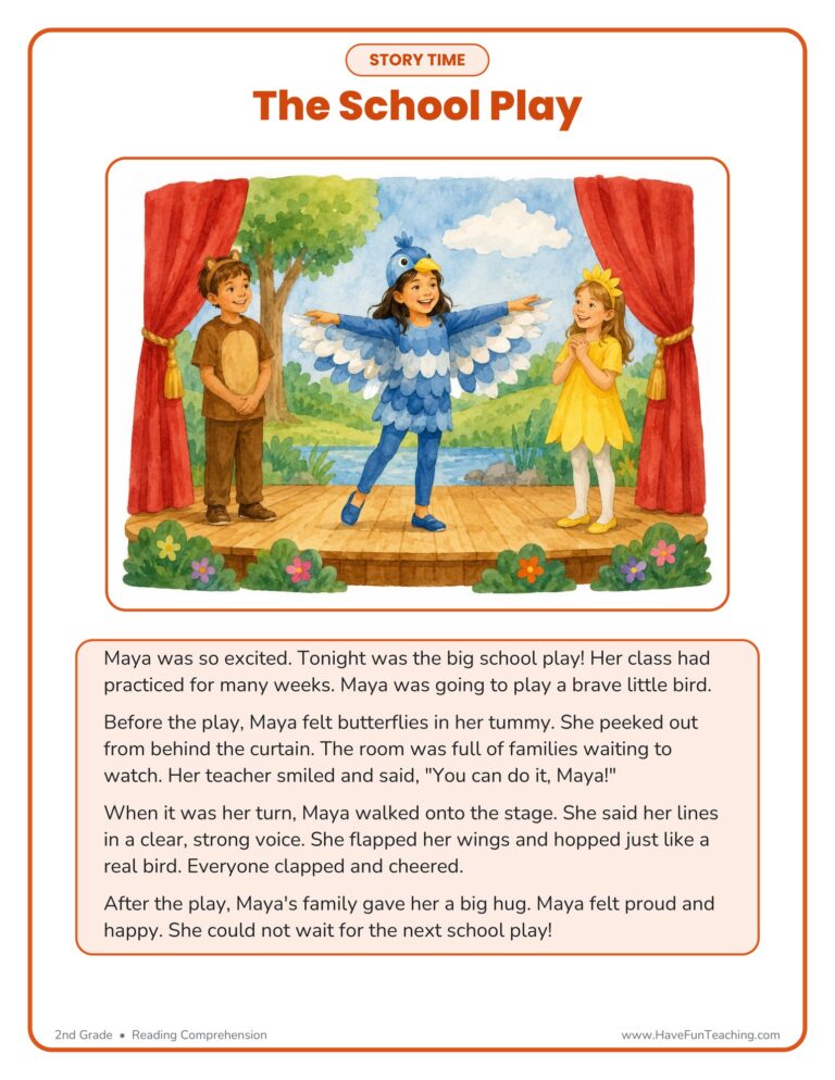 The School Play Reading Comprehension Worksheet