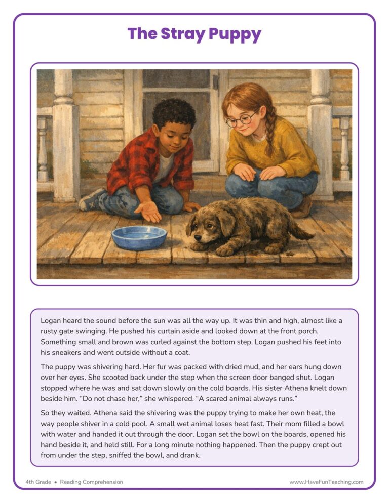 The Stray Puppy Reading Comprehension Worksheet
