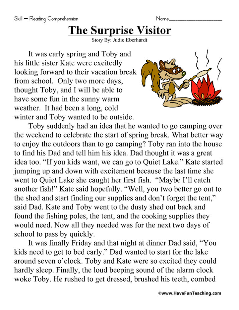 The Surprise Visitor Reading Comprehension Worksheet
