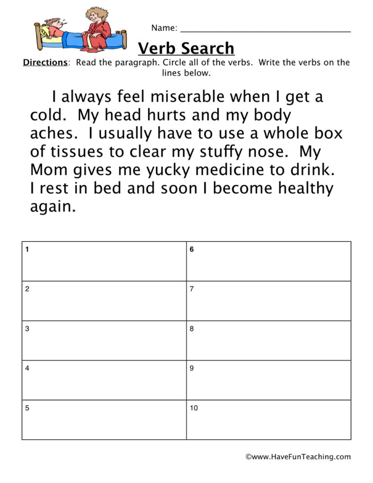Verb Searching Worksheet