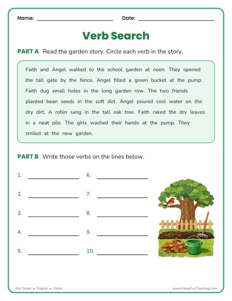 Verbs Story Search Worksheet