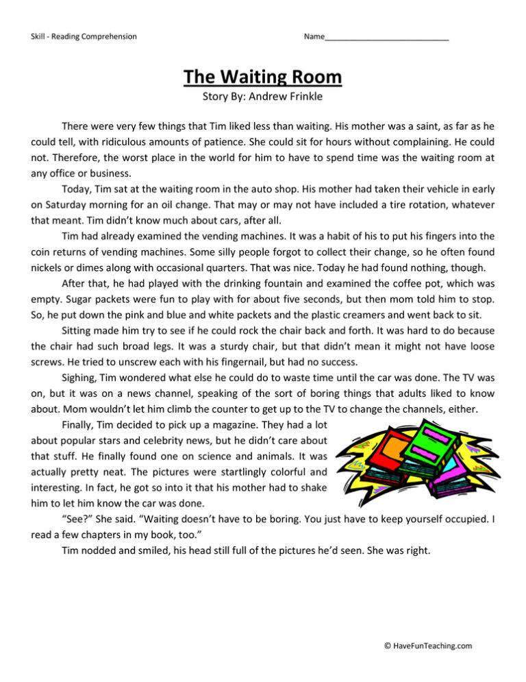The Waiting Room Reading Comprehension Worksheet
