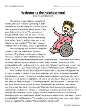 Welcome to the Neighborhood Reading Comprehension Worksheet