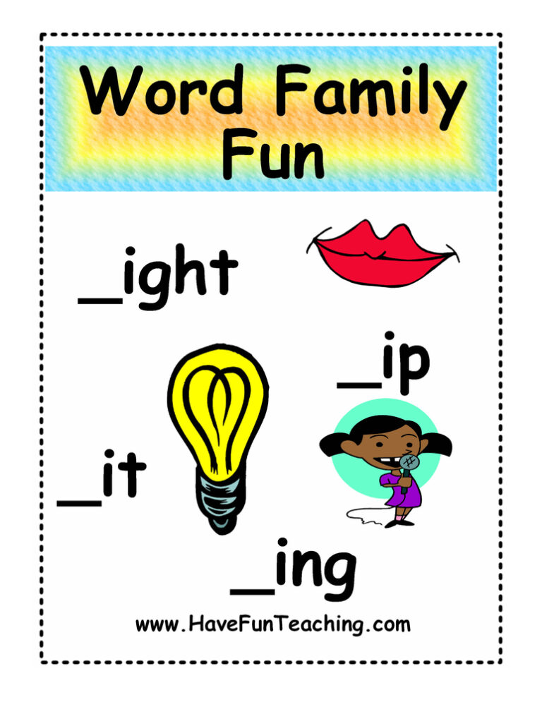 IGHT, ING, IP, IT Word Family Fun Activity