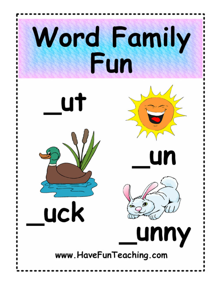 UT, UN, UCK, UNNY Word Family Fun Activity