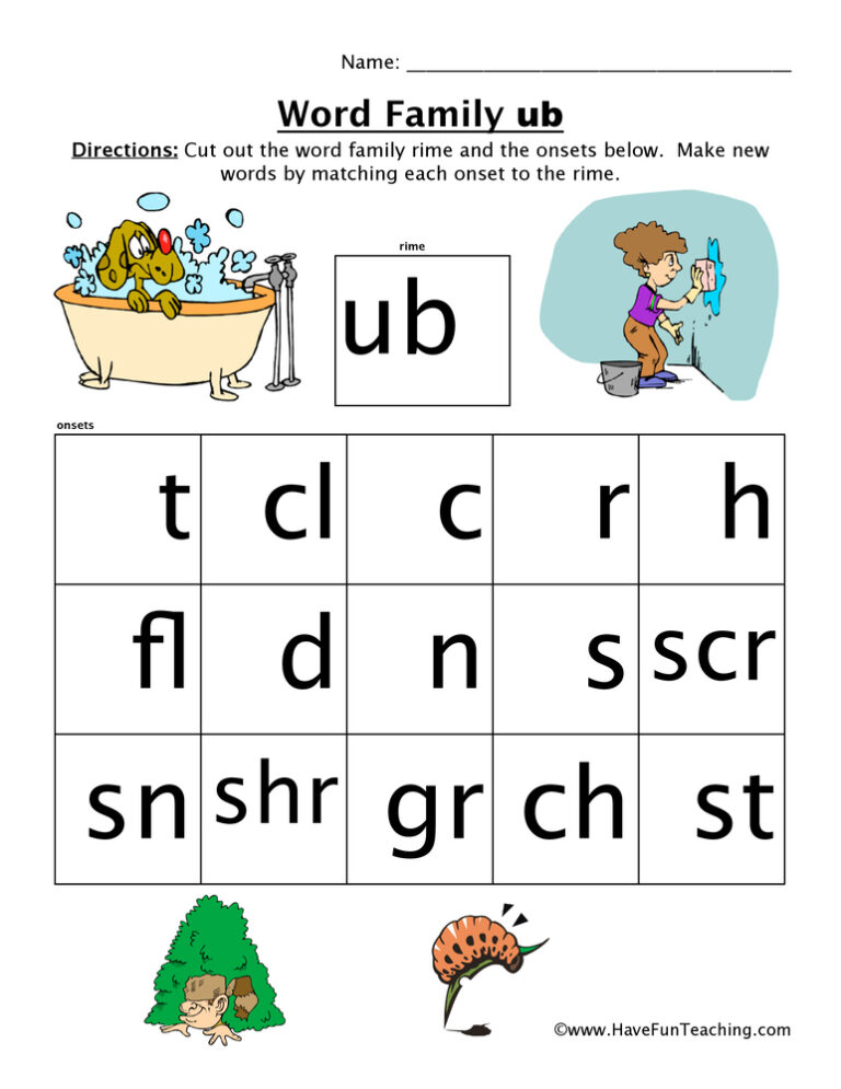 UB Word Family Worksheet