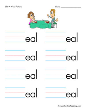 Letter E Word Families Worksheet