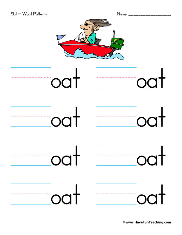 Letter O Word Families Worksheet
