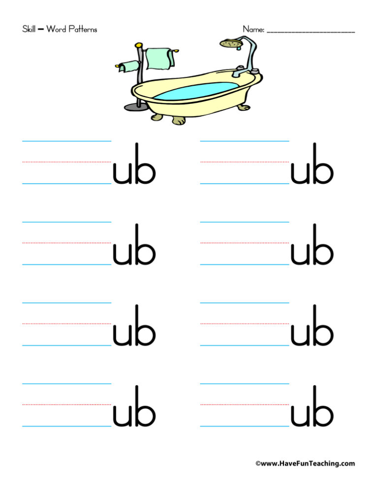 Letter U Word Families Worksheet