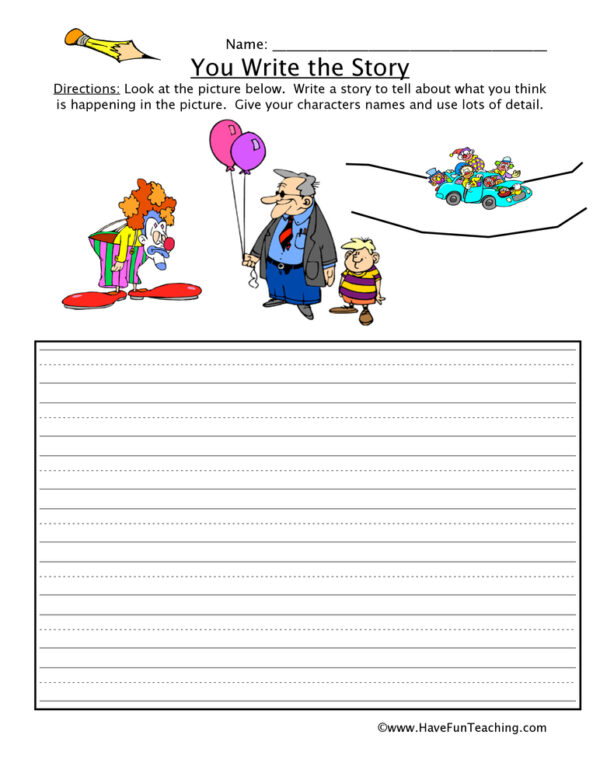 You Write The Story Clown Picture Worksheet Have Fun Teaching