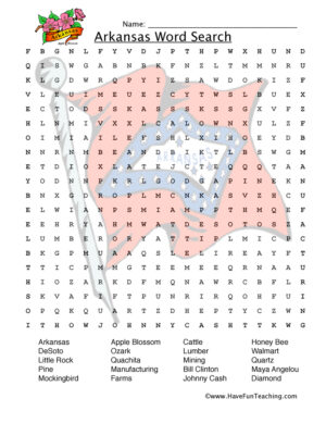 Arkansas Word Search Worksheet