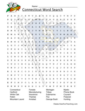 Connecticut Word Search Worksheet