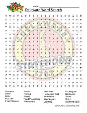Delaware Word Search Worksheet
