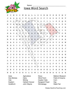 Iowa Word Search Worksheet