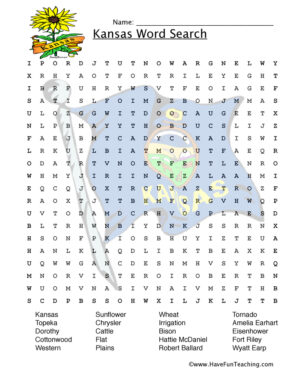 Kansas Word Search Worksheet