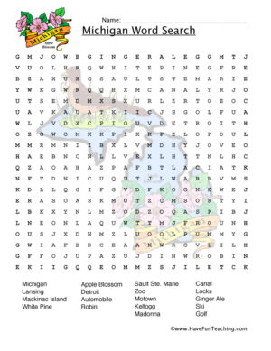 Michigan Word Search Worksheet
