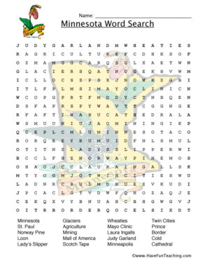 Minnesota Word Search Worksheet
