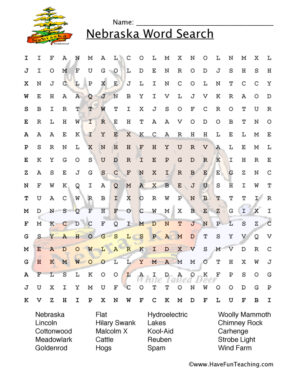 Nebraska Word Search Worksheet