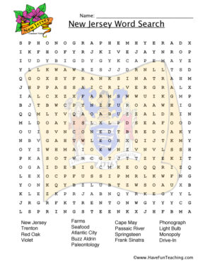 New Jersey Word Search Worksheet