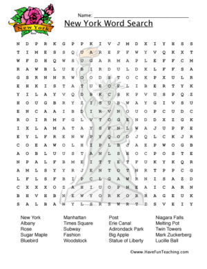 New York Word Search Worksheet