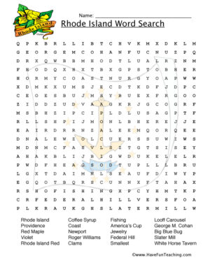 Rhode Island Word Search Worksheet