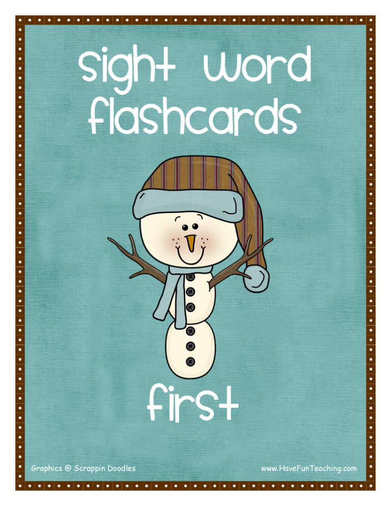 First Grade Snowman Sight Words Flash Cards