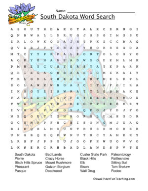 South Dakota Word Search Worksheet