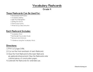 Fourth Grade Vocabulary Flash Cards