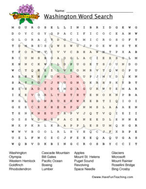 Washington Word Search Worksheet