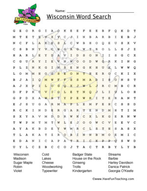 Wisconsin Word Search Worksheet