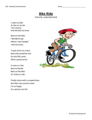 Bike Ride - Reading Comprehension Worksheet