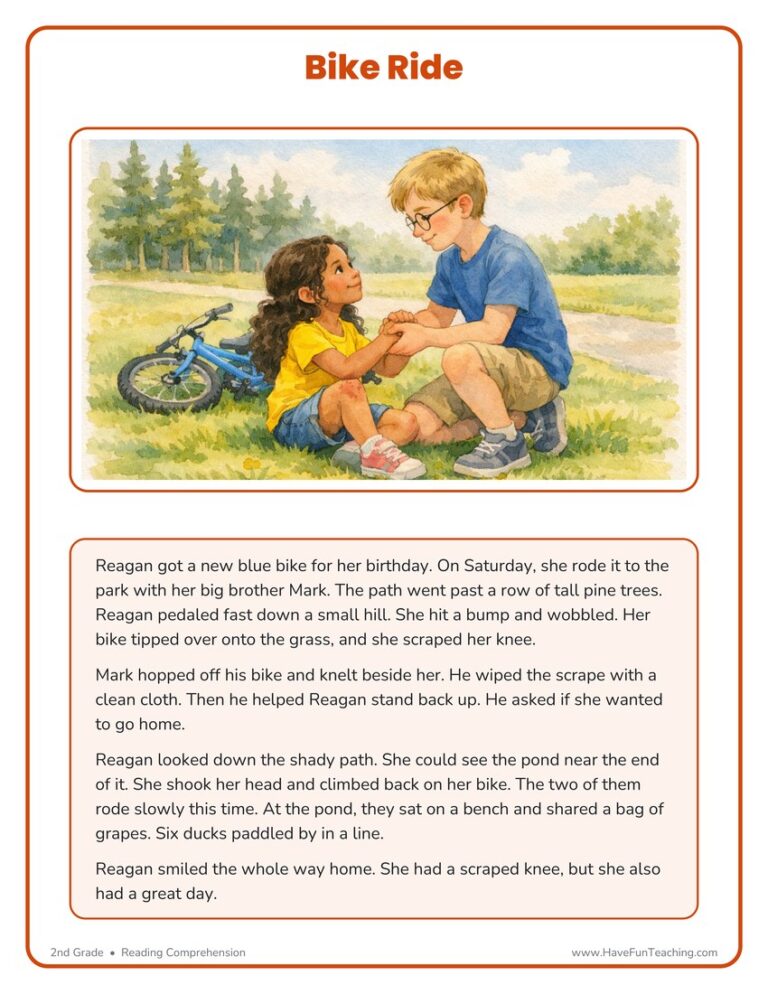 Bike Ride - Reading Comprehension Worksheet