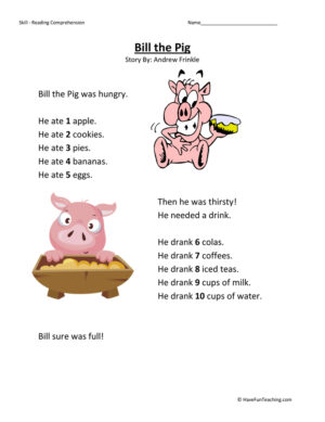 Bill the Pig - Reading Comprehension Worksheet