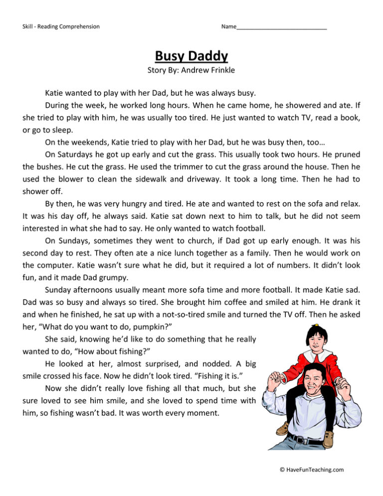Busy Daddy - Reading Comprehension Worksheet