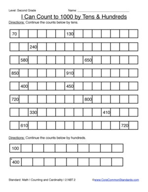2.NBT.2 Common Core Worksheet