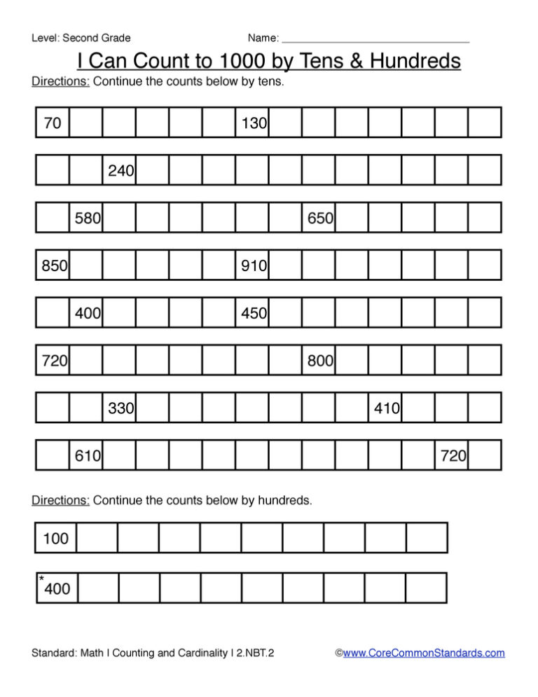 2.NBT.2 Common Core Worksheet