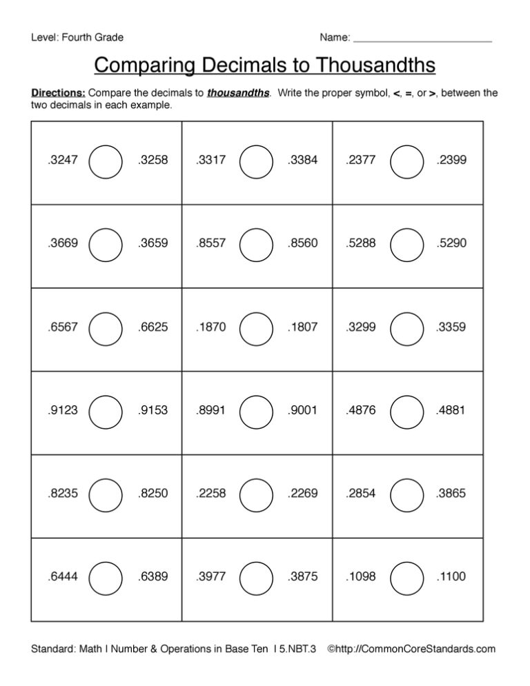 5.NBT.3 Common Core Worksheet