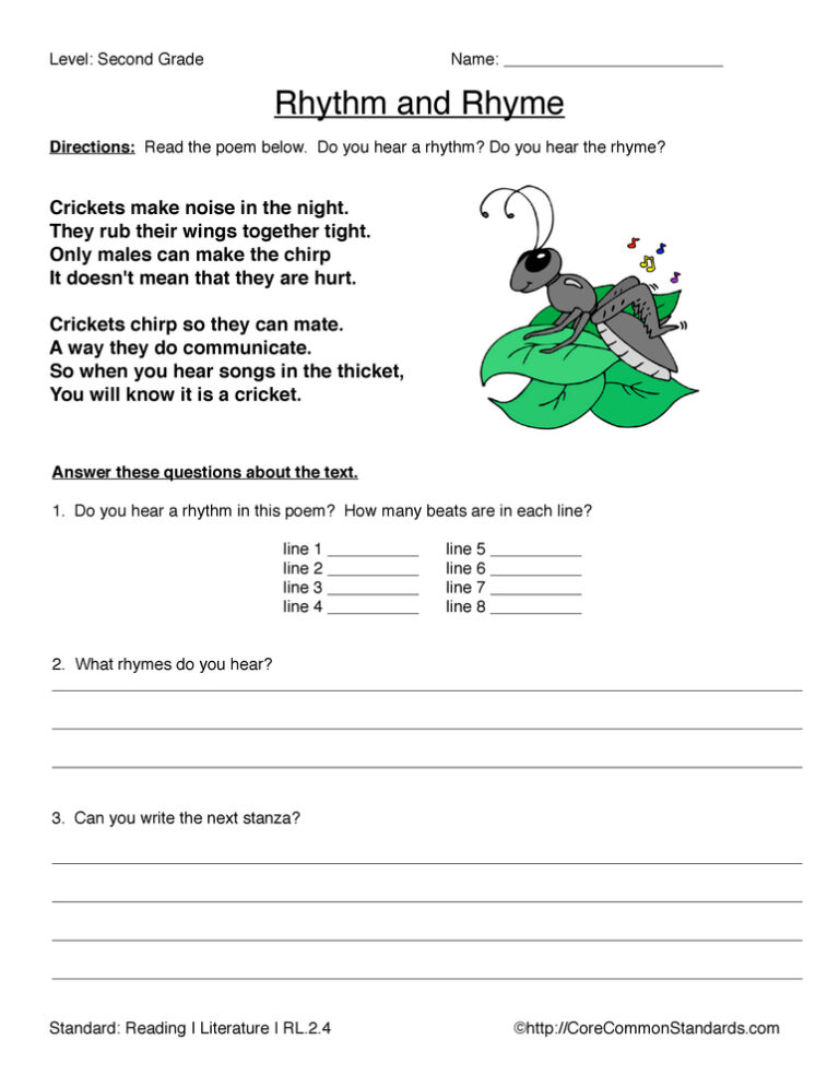 RL.2.4 Common Core Worksheet