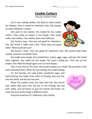 Cookie Cutters - Reading Comprehension Worksheet