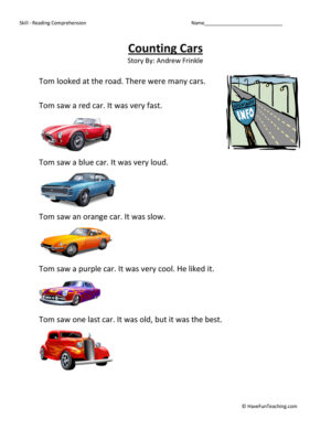 Counting Cars - Reading Comprehension Worksheet
