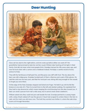 5th Grade Reading Comprehension Worksheet - Deer Hunting
