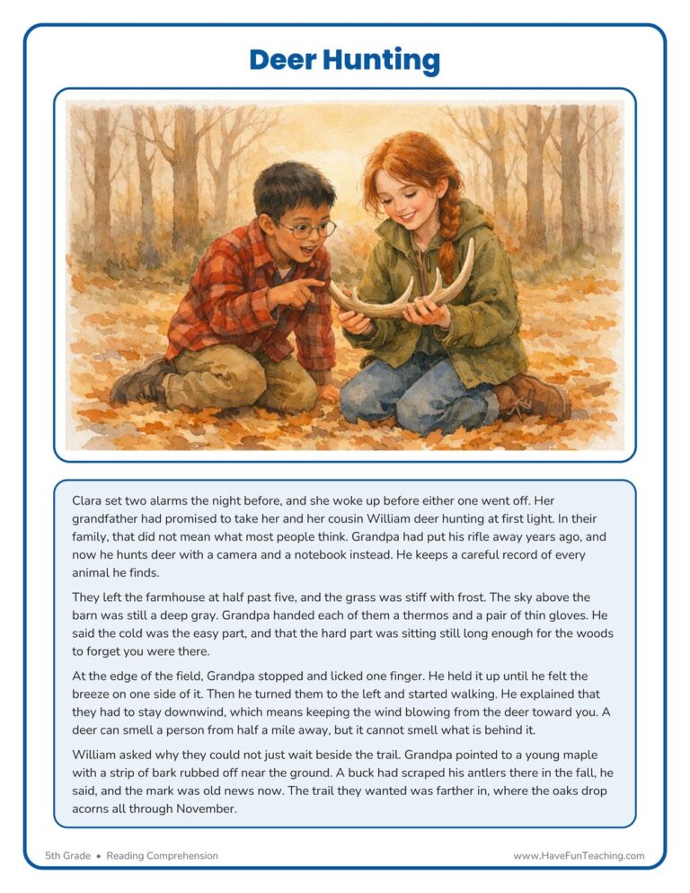 Deer Hunting - Reading Comprehension Worksheet